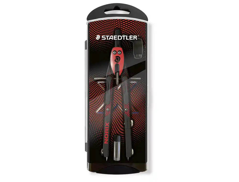 [175318] Compas staedtler noris 555 con husillo y rueda central sin alargadera tubo de minas y aguja color rojo