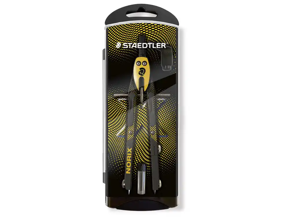 [175314] Compas staedtler noris 555 con husillo y rueda central sin alargadera tubo de minas y aguja color naranja
