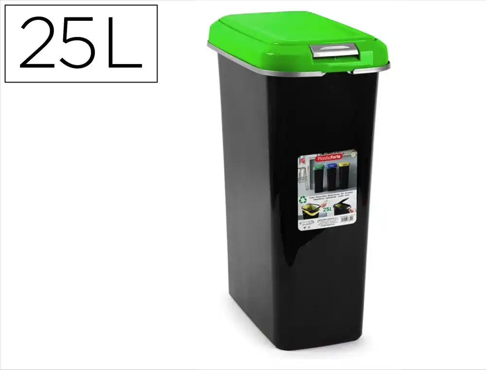 [175284] Contenedor para reciclaje plasticforte 25 l con tapa color verde parchis