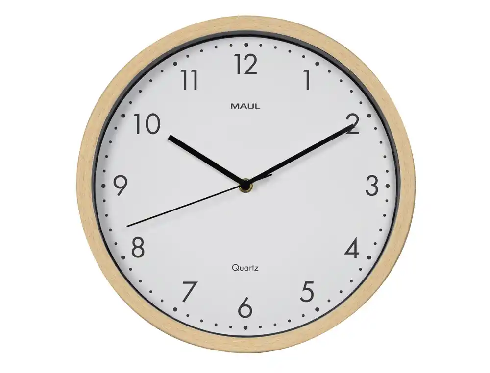 Reloj maul grain de pared redondo 31 cm diametro cuarzo marco madera natural clara