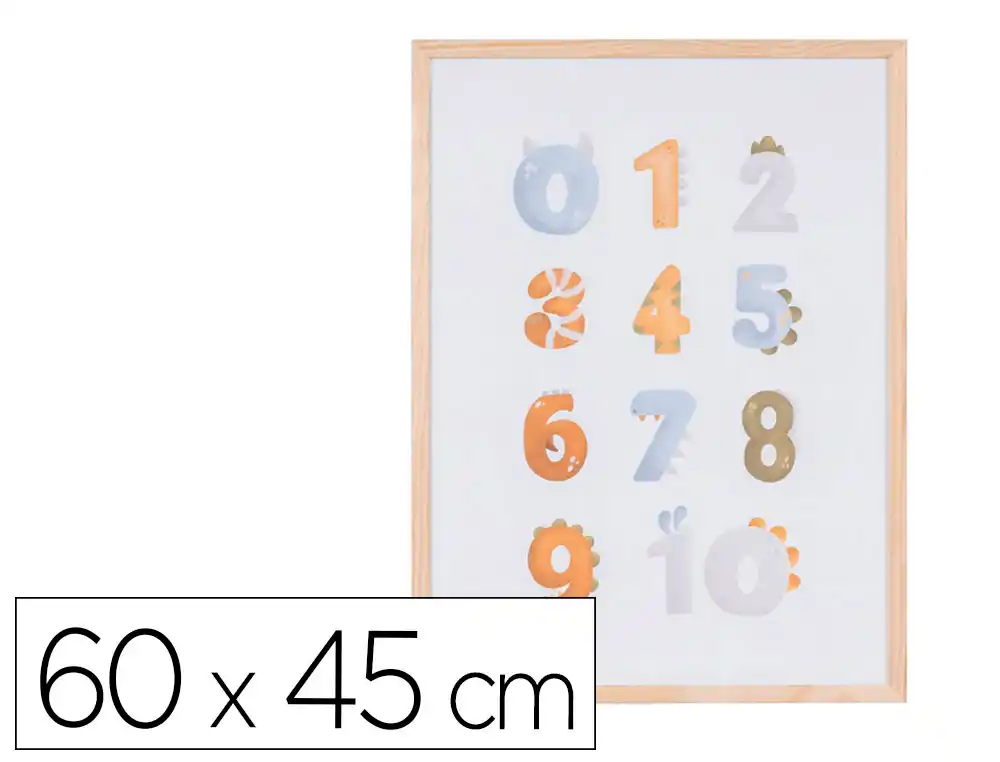 [175205] Pizarra blanca bi-office magnetica acero lacado blanco marco de madera con numeros para niños 60x45 cm