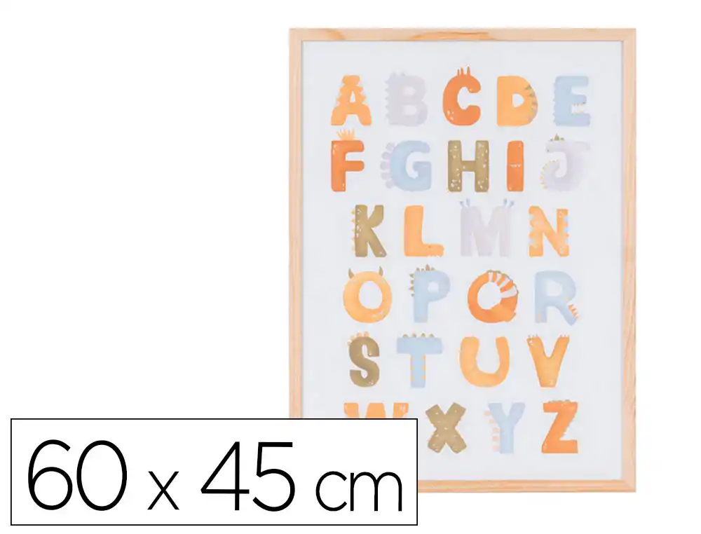 [175204] Pizarra blanca bi-office magnetica acero lacado blanco marco de madera con alfabeto para niños 60x45 cm