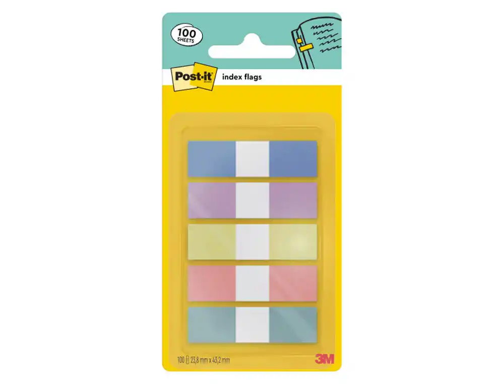 [175173] Banderitas separadoras dispensador post-it index flags 683-5 pastelo 11,9x43,2 mm pack de 20 unidades x 5