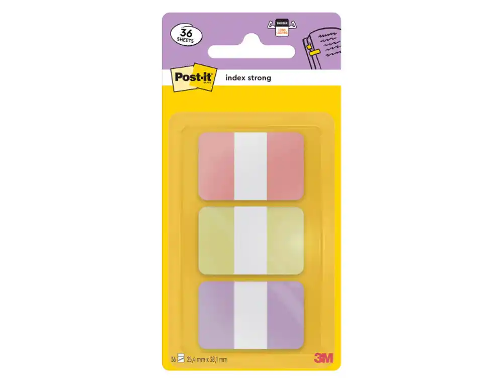 [175172] Banderitas separadoras rigidas dispensador post-it index strong 686-3 sun 25,4x38.1 mm pack de 36