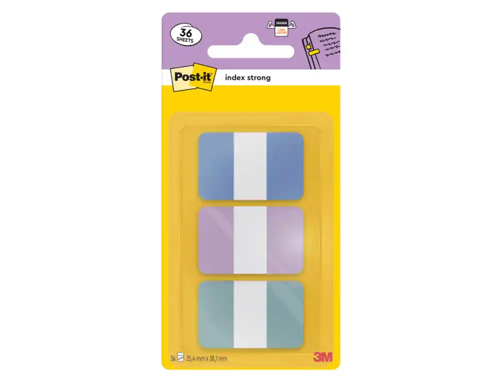 [175171] Banderitas separadoras rigidas dispensador post-it index strong 686-3 coast 25,4x38.1 mm pack de 36