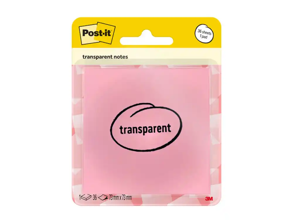 [175168] Bloc de notas adhesivas quita y pon post-it 73x73 mm 36 hojas transparente salmon