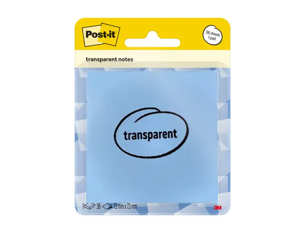 [175167] Bloc de notas adhesivas quita y pon post-it 73x73 mm 36 hojas transparente azul lavado vaquero