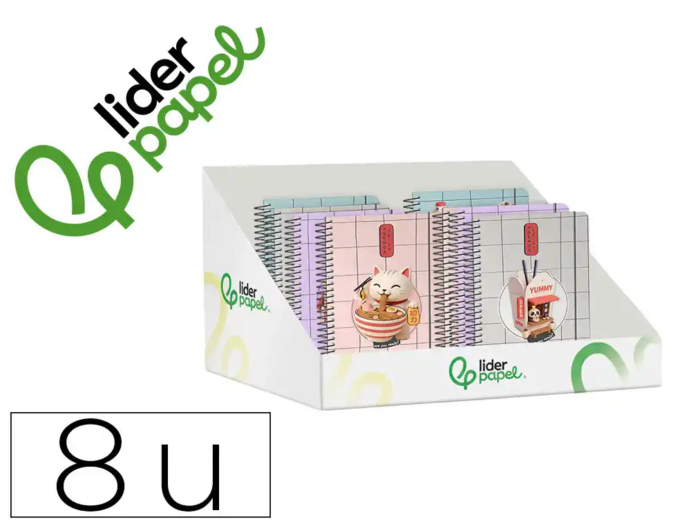 Agenda escolar liderpapel 26-27 espiral oriental diseños surtidos bilingüe 80 g papel fsc expositor 8 unidades