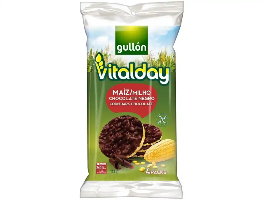 [175010] Tortitas de maiz gullon vitalday chocolate negro paquete de 4 unidades 25 g
