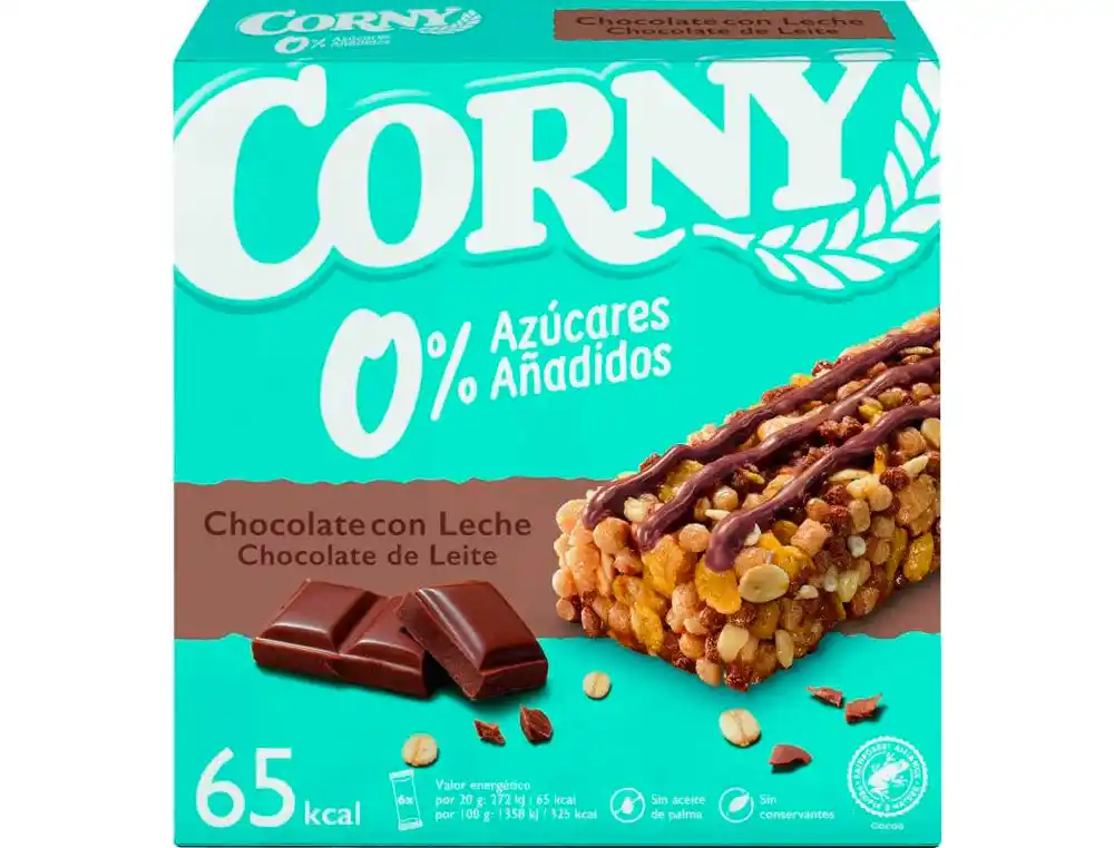 [174981] Barrita de cereales corny 0% azucares chocolate con leche caja de 6 unidades 20 g