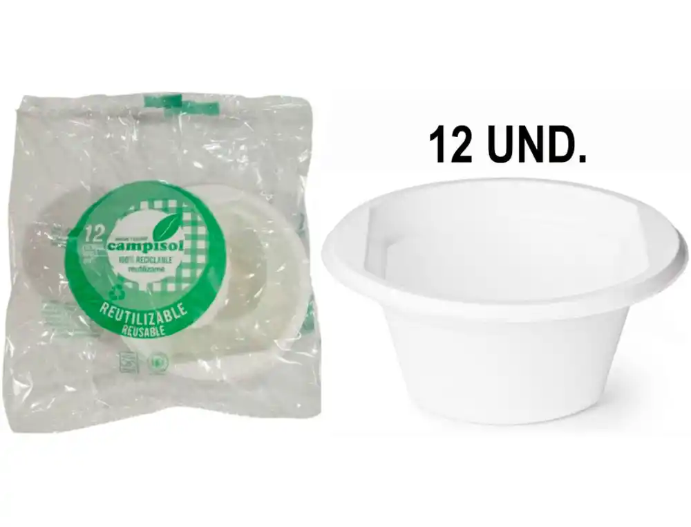 [174943] Cuenco de plastico reutilizable campisol 250 ml paquete de 12 unidades