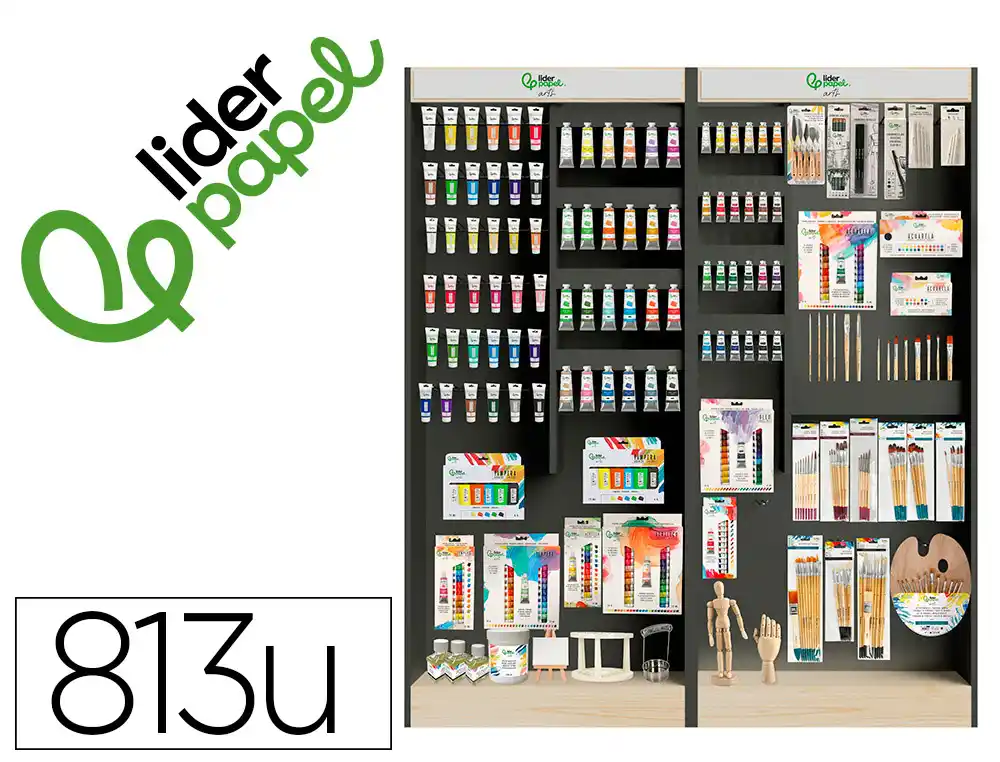 [174914] Expositor de bellas artes liderpapel suelo madera con 813 unidades surtidas 1716x300x1900 mm