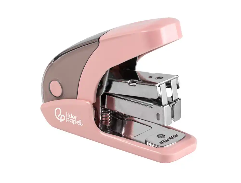 [174904] Grapadora liderpapel micro con regalo de caja de 1000 grapas 24/6 26/6 capacidad 20 hojas rosa