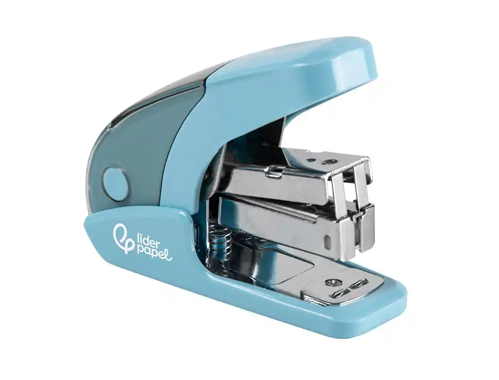 [174903] Grapadora liderpapel micro con regalo de caja de 1000 grapas 24/6 26/6 capacidad 20 hojas celeste