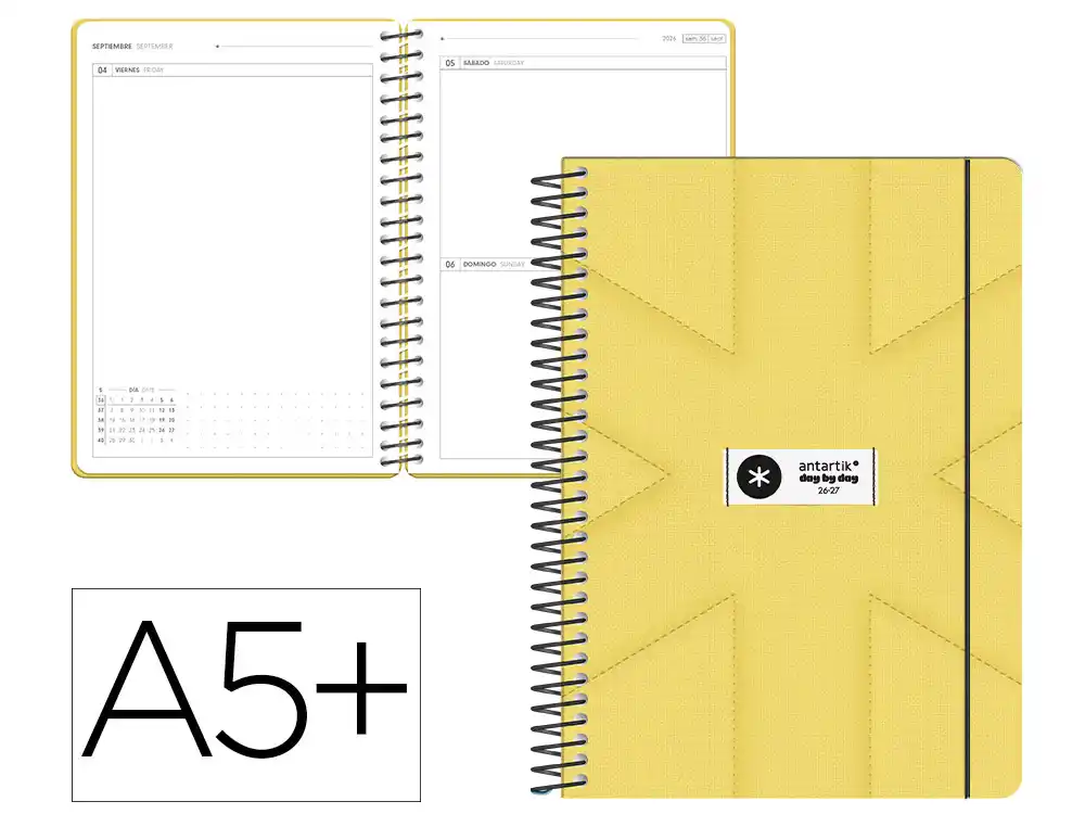 Agenda escolar antartik 26-27 espiral pack and go dia paginaa5+ bilingüe 80g papel fsc amarillo