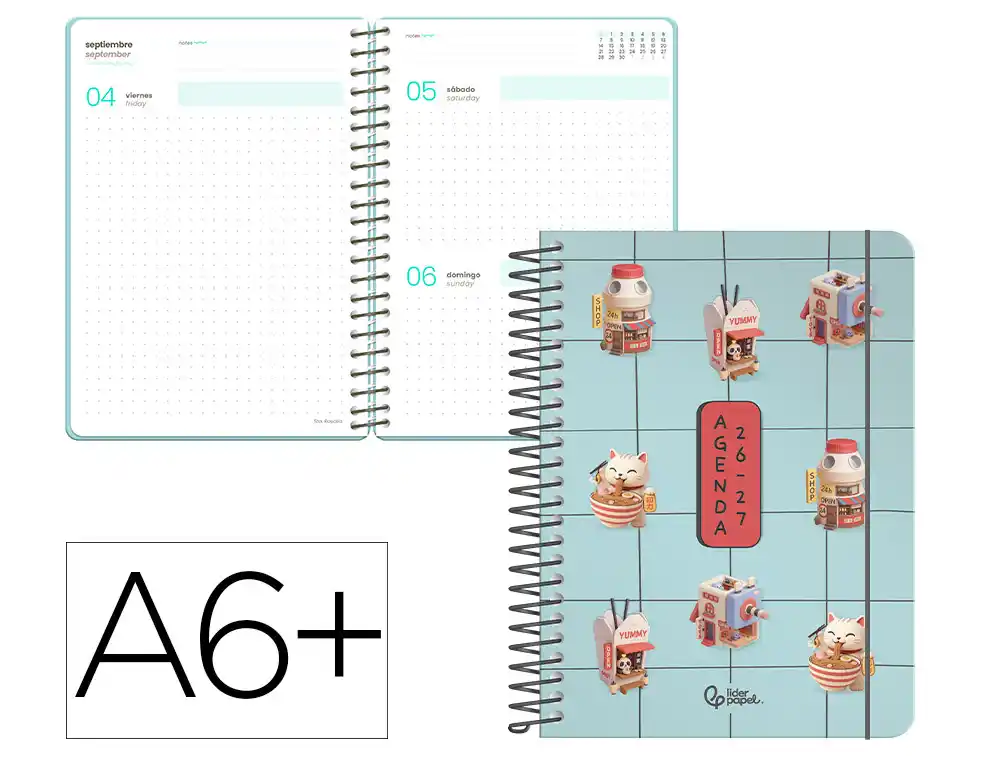 Agenda escolar liderpapel 26-27 espiral oriental dia pagina a6+ bilingue 80g papel fsc mix