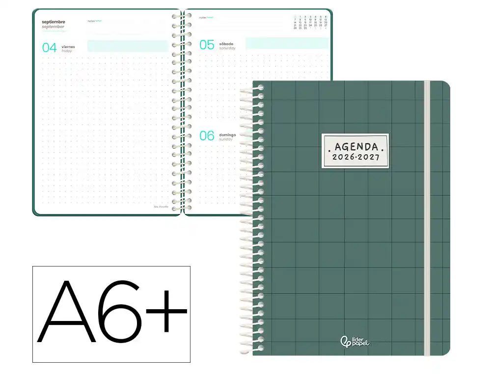 Agenda escolar liderpapel 26-27 espiral pattern dia pagina a6 bilingue 80g papel fsc cuadricula