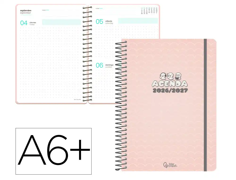 Agenda escolar liderpapel 26-27 espiral pattern dia pagina a6 bilingue 80g papel fsc waves