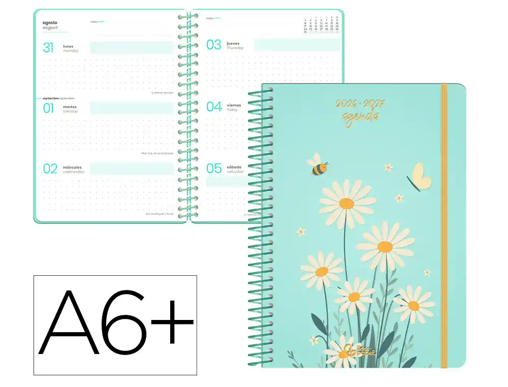 Agenda escolar liderpapel 26-27 espiral fantasy d semanavista a6+ bilingue 80g papel fsc azul