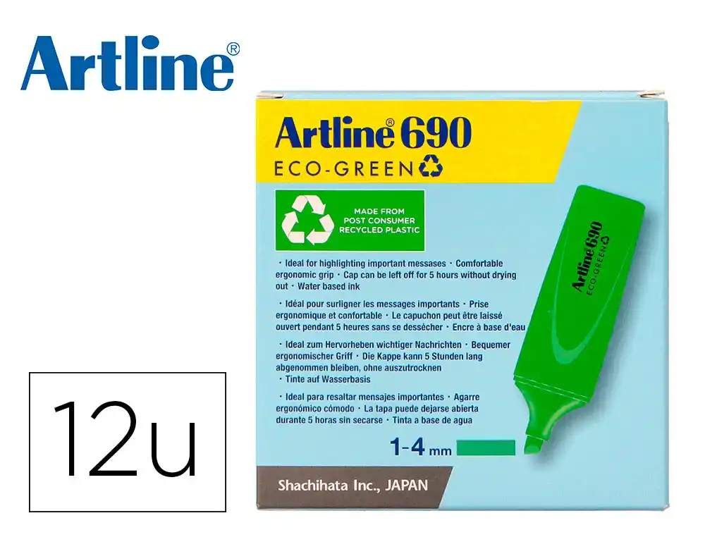 [174742] Rotulador artline fluorescente ek-690 eco green punta biselada 1-4 mm verde