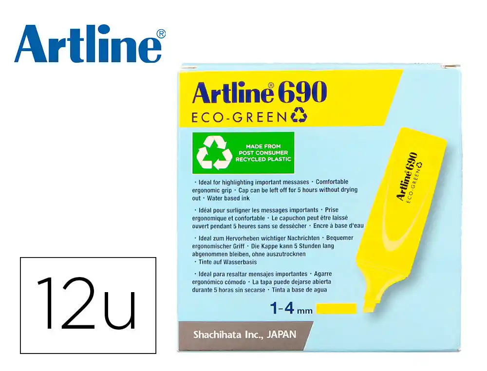 [174738] Rotulador artline fluorescente ek-690 eco green punta biselada 1-4 mm amarillo
