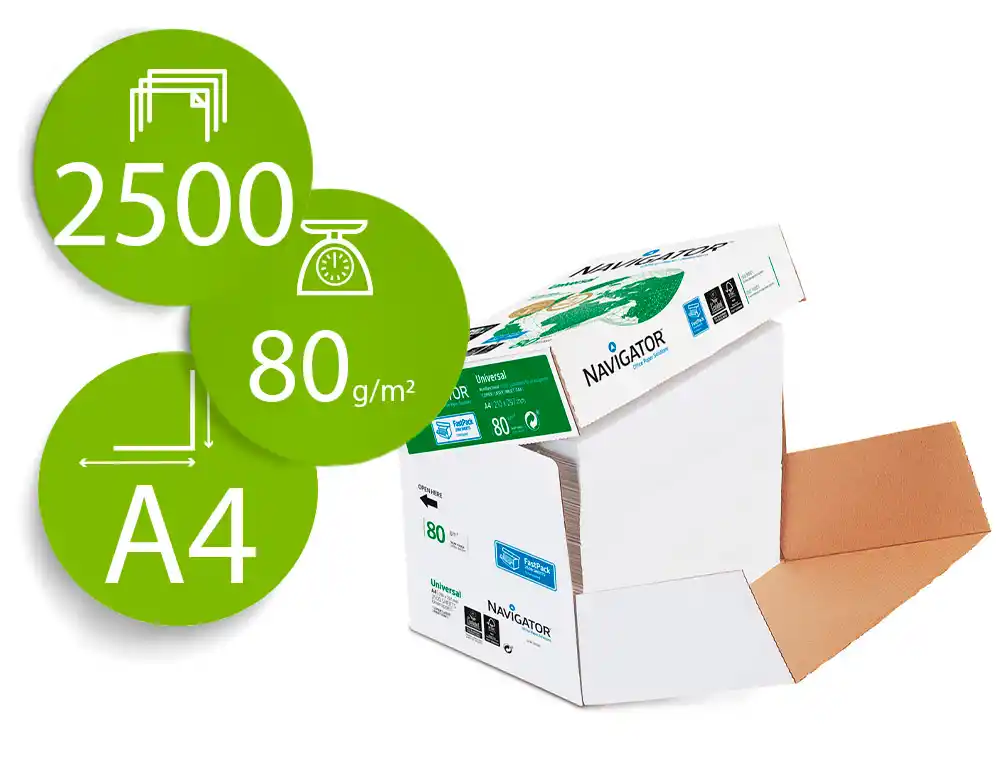 [174696] Papel fotocopiadora navigator din a4 80 gramos caja de 2500 hojas