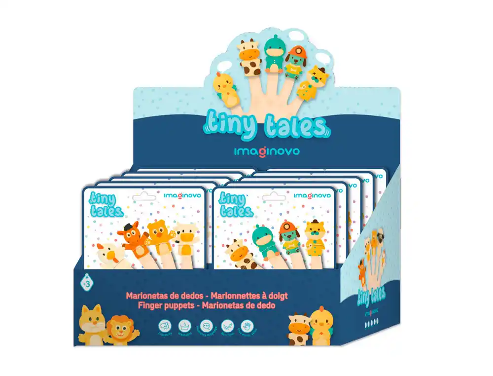 [174587] Marionetas de dedos imaginovo tiny tales pvc expositor de carton sobremesa 10 blister de 5 unidades