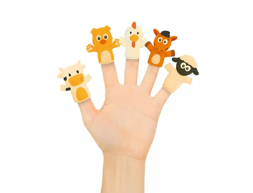 [174584] Marionetas de dedos imaginovo tiny tales pvc granja blister de 5 unidades surtidas