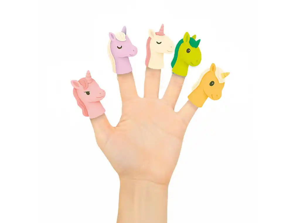 [174583] Marionetas de dedos imaginovo tiny tales pvc unicornios blister de 5 unidades surtidas