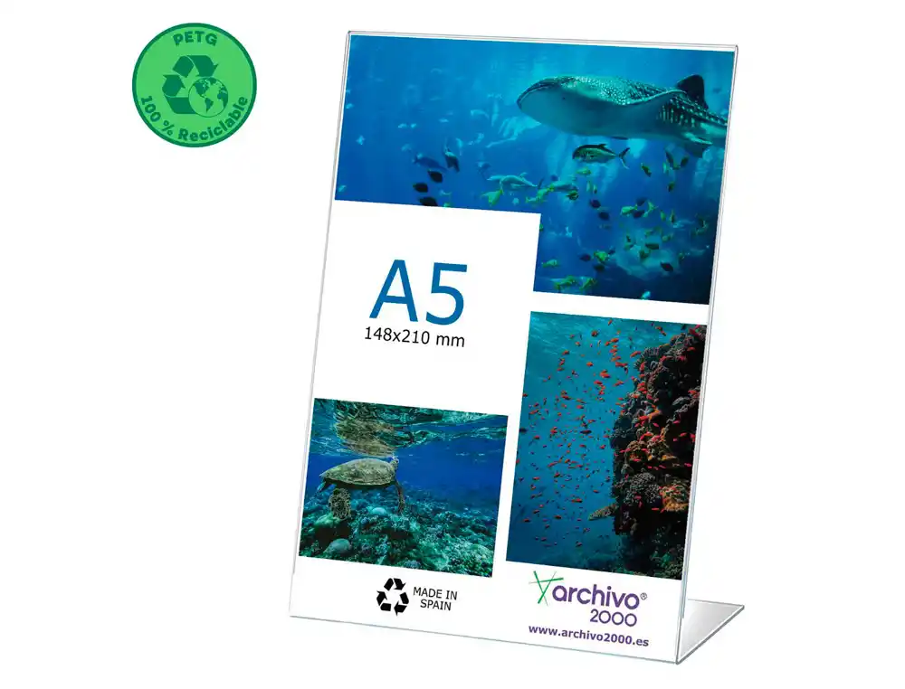 [174545] Expositor sobremesa archivo 2000 petg flexible en forma de l din a5 vertical 55x150x210 mm