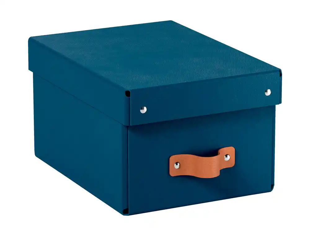 [174479] Caja de almacenaje leitz carton pequeña con asa de piel color azul pack de 2 unidades