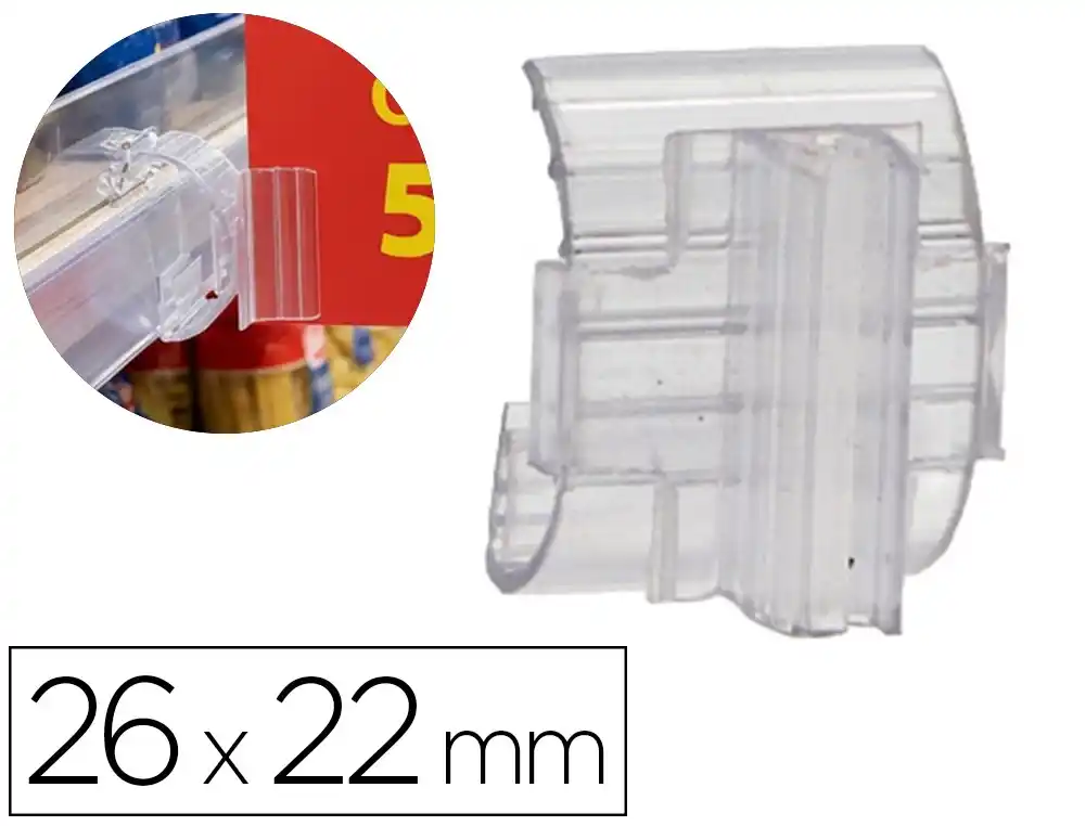 Soporte portaprecios q-connect curvo clip de gran agarre y ajustable para estanteria etiqueta 26x22 mm