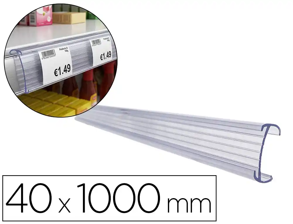 [174459] Soporte portaprecios q-connect reutilizable para estanteria etiqueta 40x1000 mm transparente