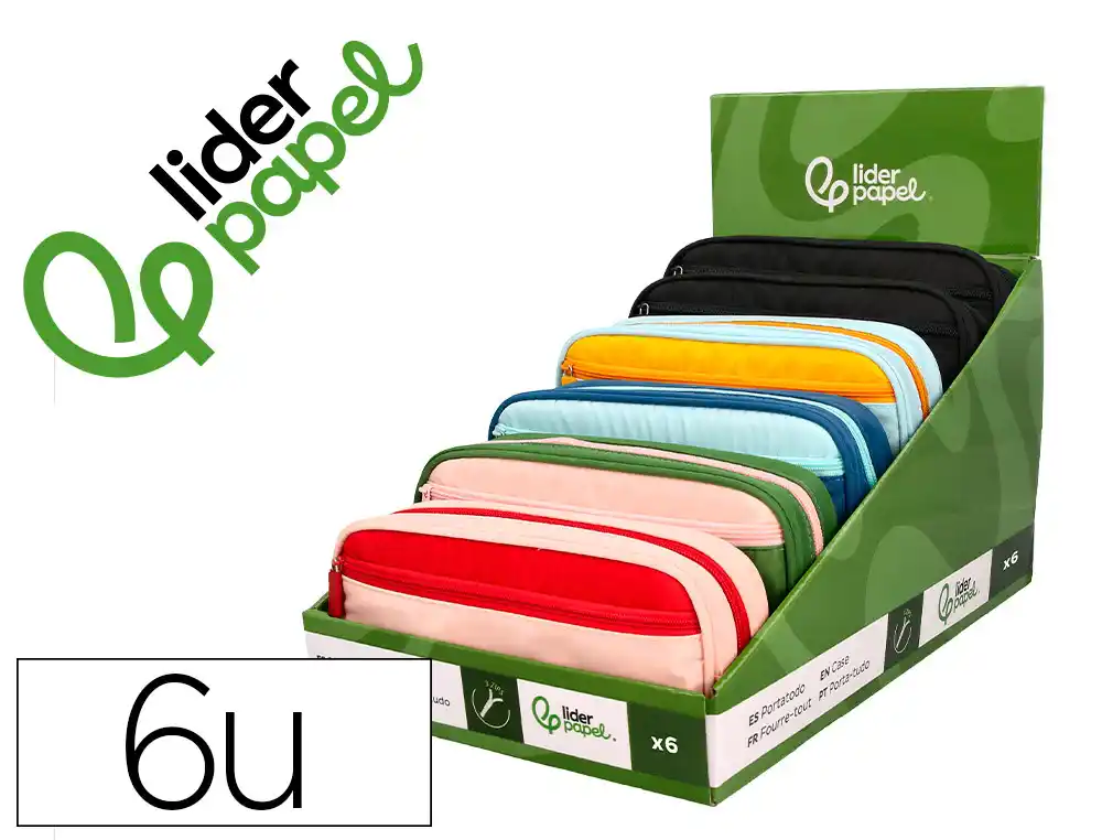 [174448] Estuche portatodo liderpapel duo 3 cremalleras con bolsillo frontal 220x90x50 mm