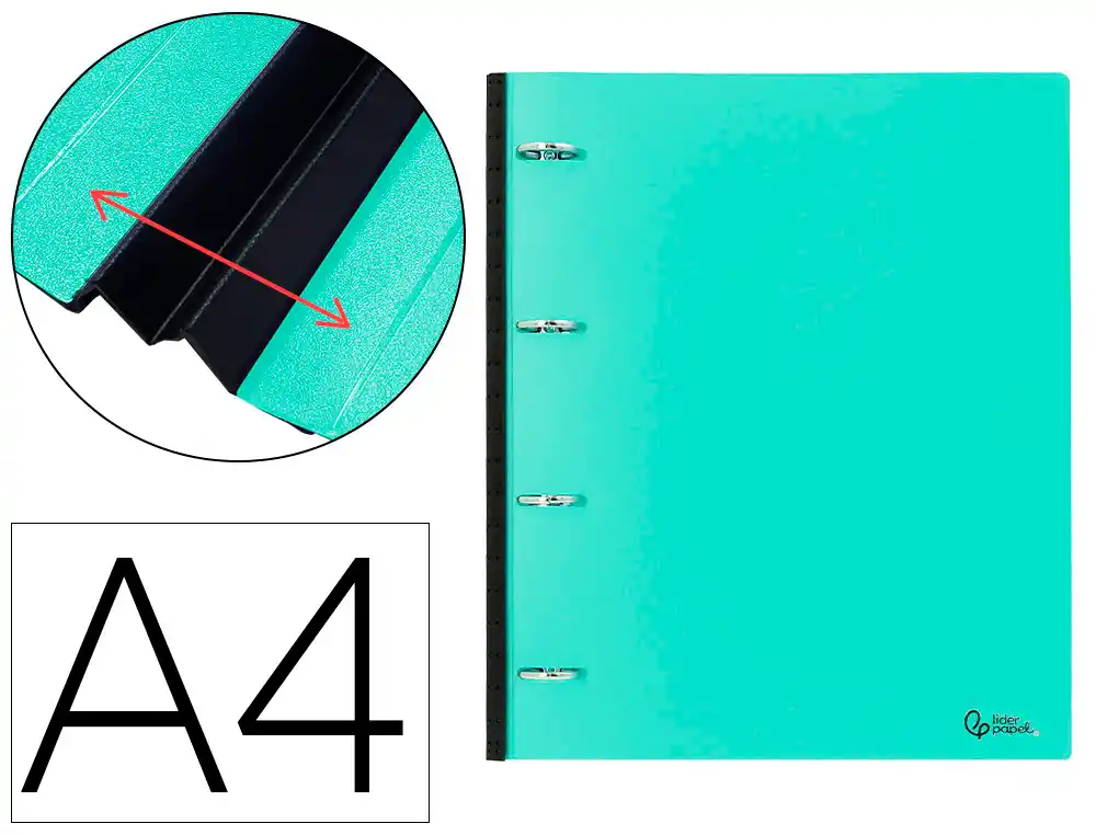 [174425] Carpeta liderpapel 4 anillas redondas 25 mm polipropileno din a4 ultra compacta con lomo extensible 4 cm verde