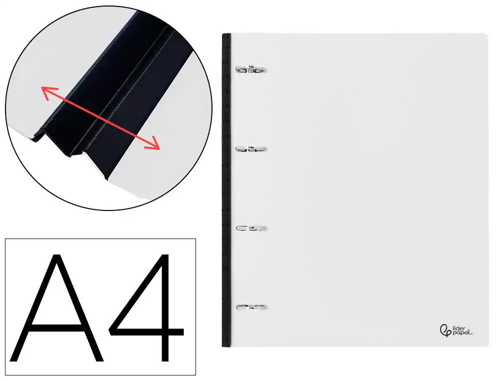 [174424] Carpeta liderpapel 4 anillas redondas 25 mm polipropileno din a4 ultra compacta con lomo extensible 4 cm translucida