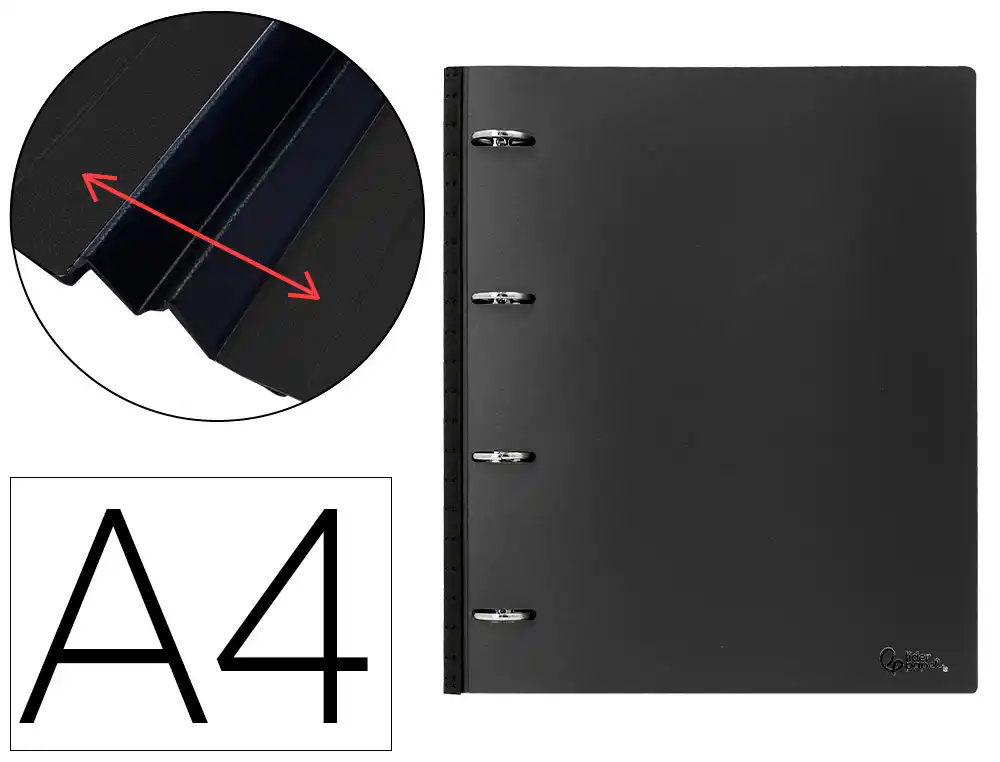 [174422] Carpeta liderpapel 4 anillas redondas 25 mm polipropileno din a4 ultra compacta con lomo extensible 4 cm negro