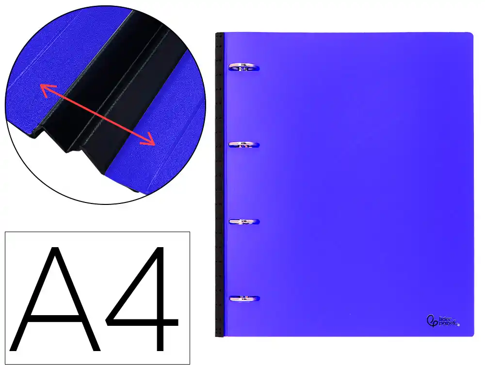 [174421] Carpeta liderpapel 4 anillas redondas 25 mm polipropileno din a4 ultra compacta con lomo extensible 4 cm azul