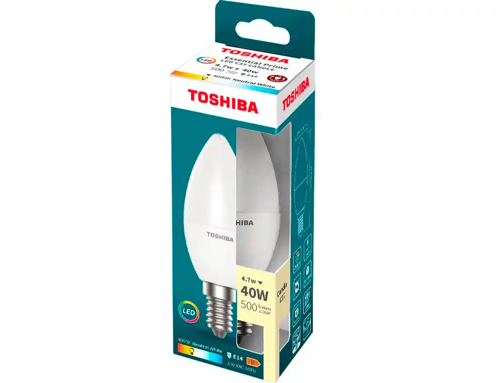 [174408] Bombilla led toshiba essential c37 e14 4.7w luz neutra 4000k