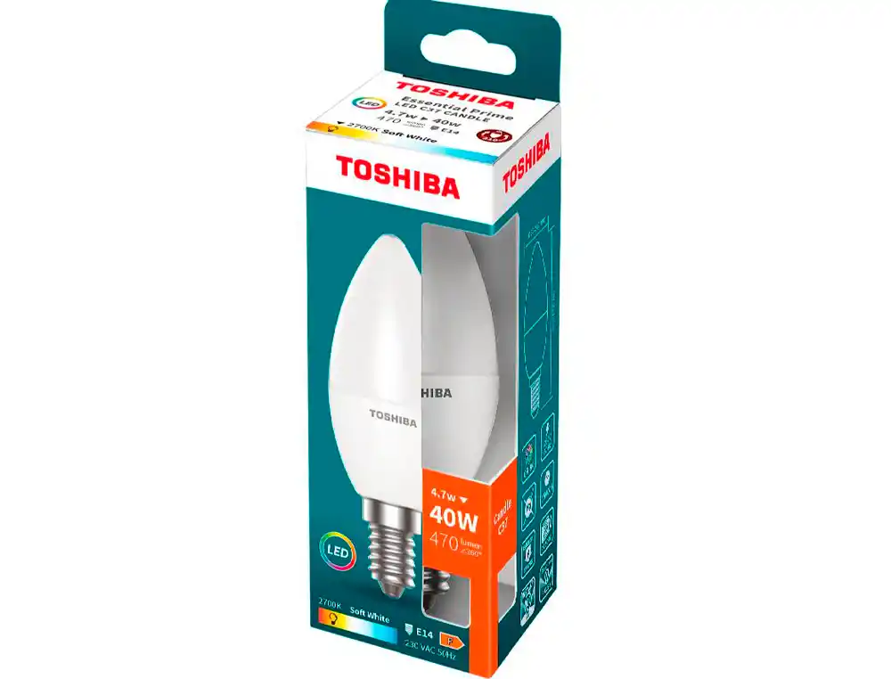 [174406] Bombilla led toshiba essential c37 e14 4.7w luz calida 2700k