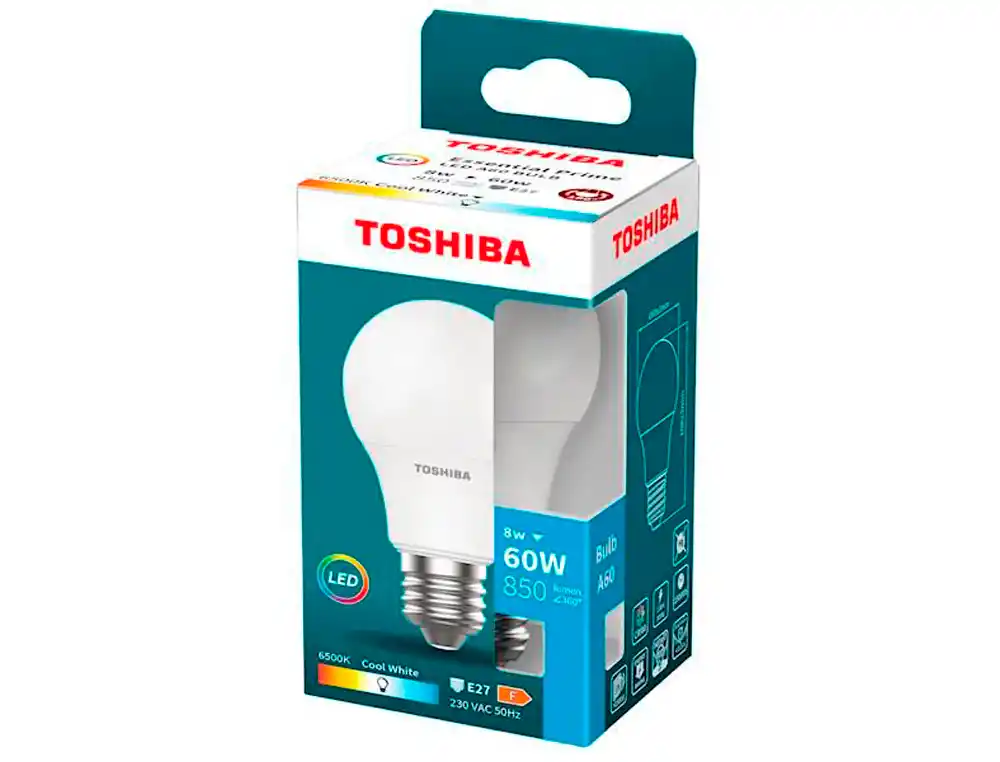 [174404] Bombilla led toshiba essential a60 e27 8w luz fria 6500k