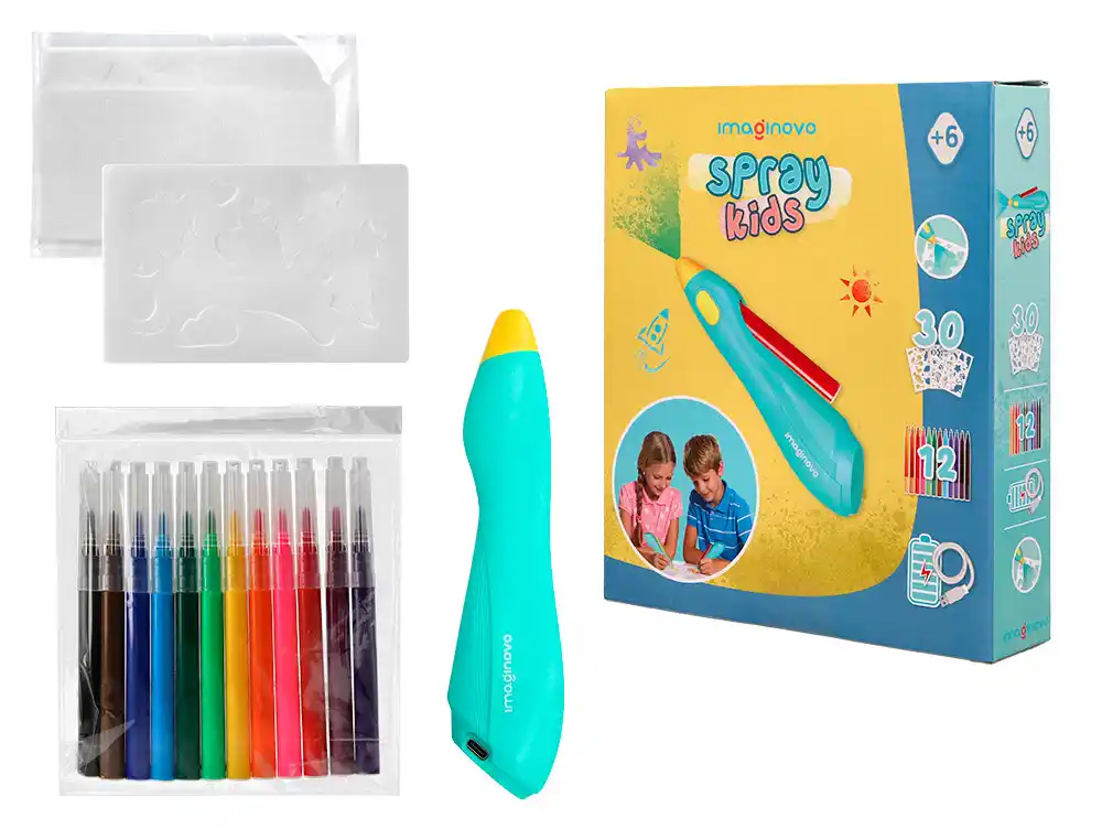 Aerografo infantil imaginovo recargable con usb contiene 30 plantillas y 12 rotuladores colores surtidos