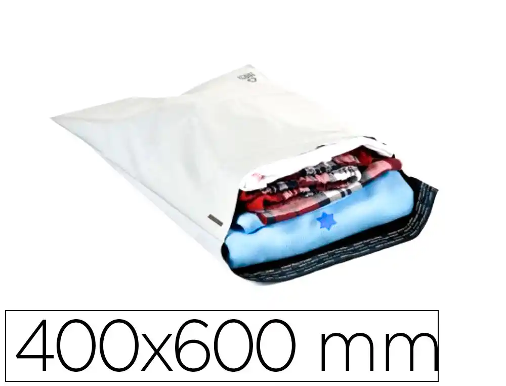 [174350] Sobre q-connect de plastico bolsa para envios 100% recicladas con autocierre color blanco 400x600 mm