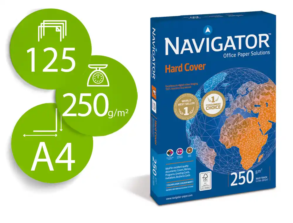 [174324] Papel fotocopiadora navigator hard cover din a4 250 gr papel multiuso ink-jet y laser paquete de 125 hojas