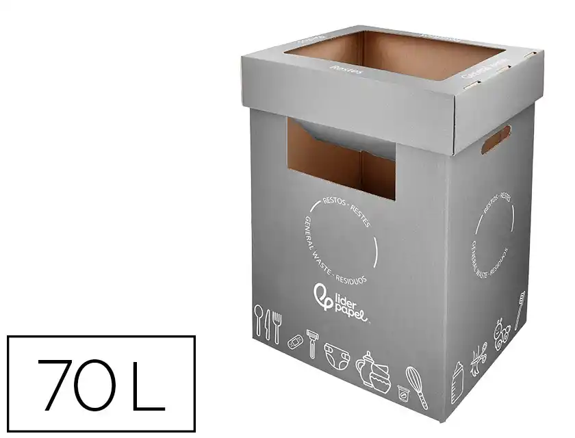 [174322] Contenedor papelera reciclaje liderpapel carton reciclado para restos no reciclables 70 litros 450x350x650 mm gris