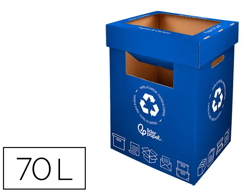[174321] Contenedor papelera reciclaje liderpapel carton reciclado para papel y carton 450x350x650 mm 70 litros azul