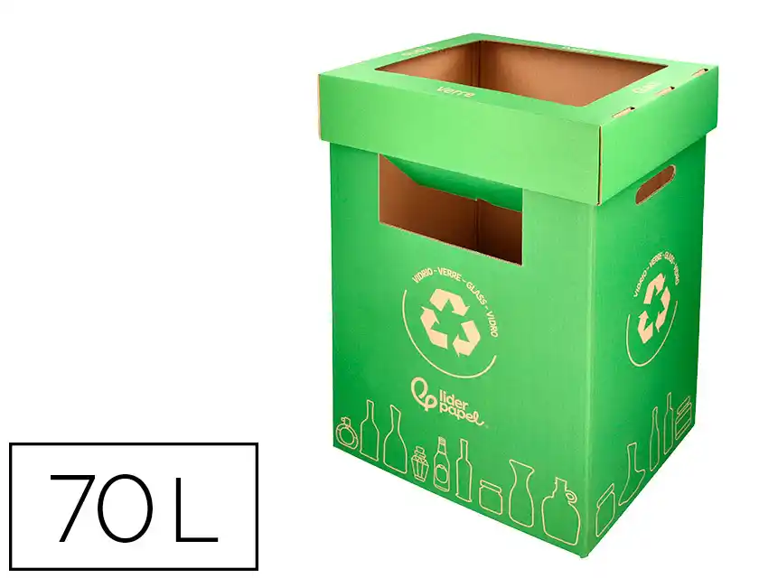 [174320] Contenedor papelera reciclaje liderpapel carton reciclado para vidrio 450x350x650 mm 70 litros verde