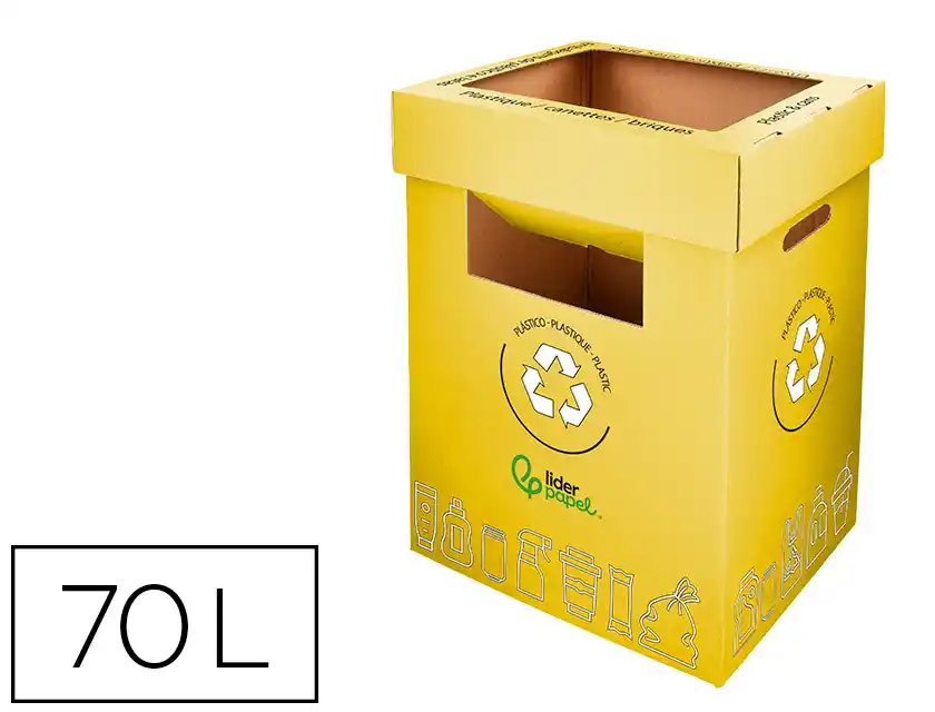 [174319] Contenedor papelera reciclaje liderpapel carton reciclado para envases 450x350x650 mm 70 litros amarillo