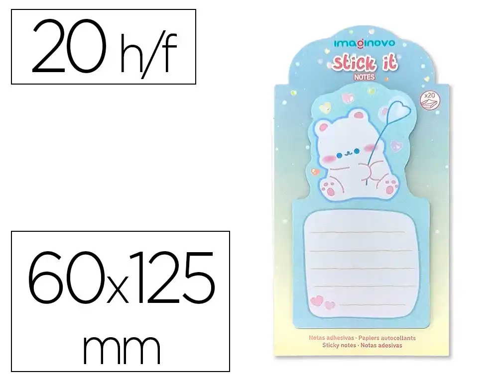 Bloc notas adhesivas imaginovo bunny con soporte 20 hojas azul 60x125 mm oso