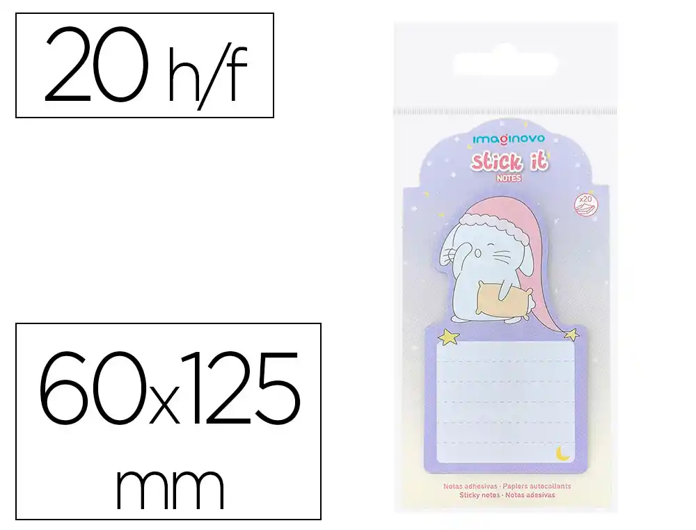 [174285] Bloc notas adhesivas imaginovo bunny con soporte 20 hojas morado 60x125 mm